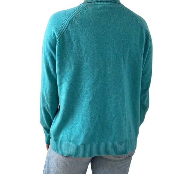 Lands Ends Womens Teal Blue 100% Cashmere Soft V Neck Collared Sweater Sz XL - Picture 5 of 8